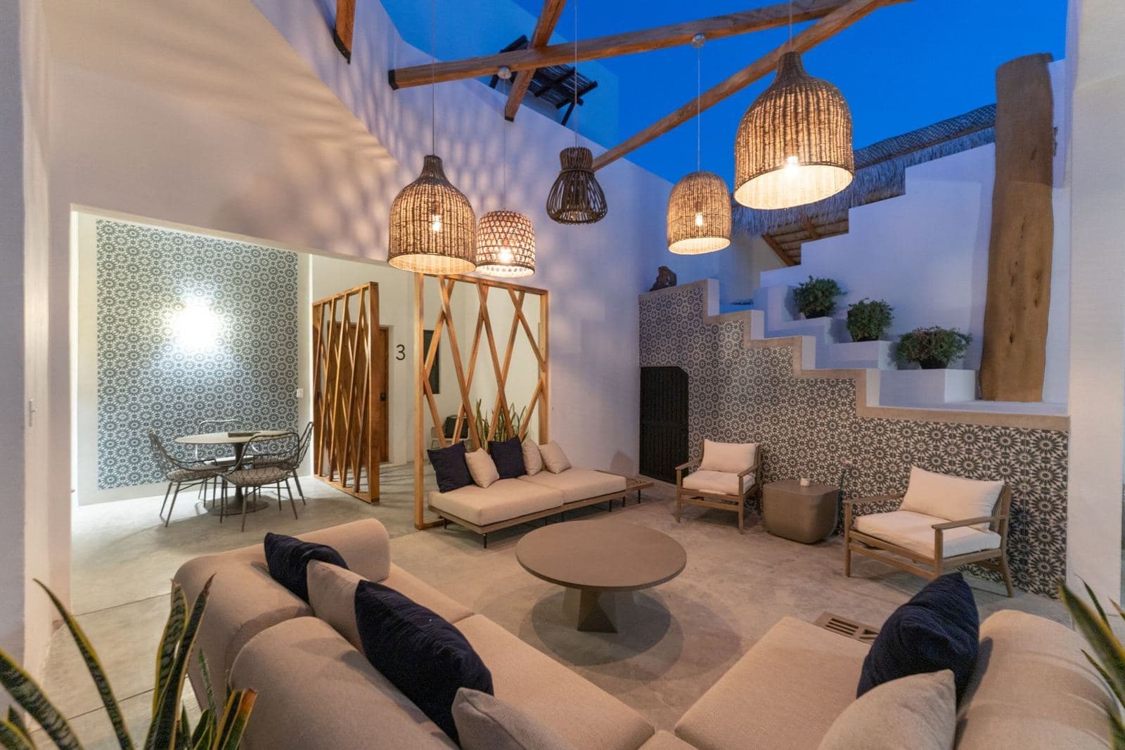 The shaded lounge and courtyard