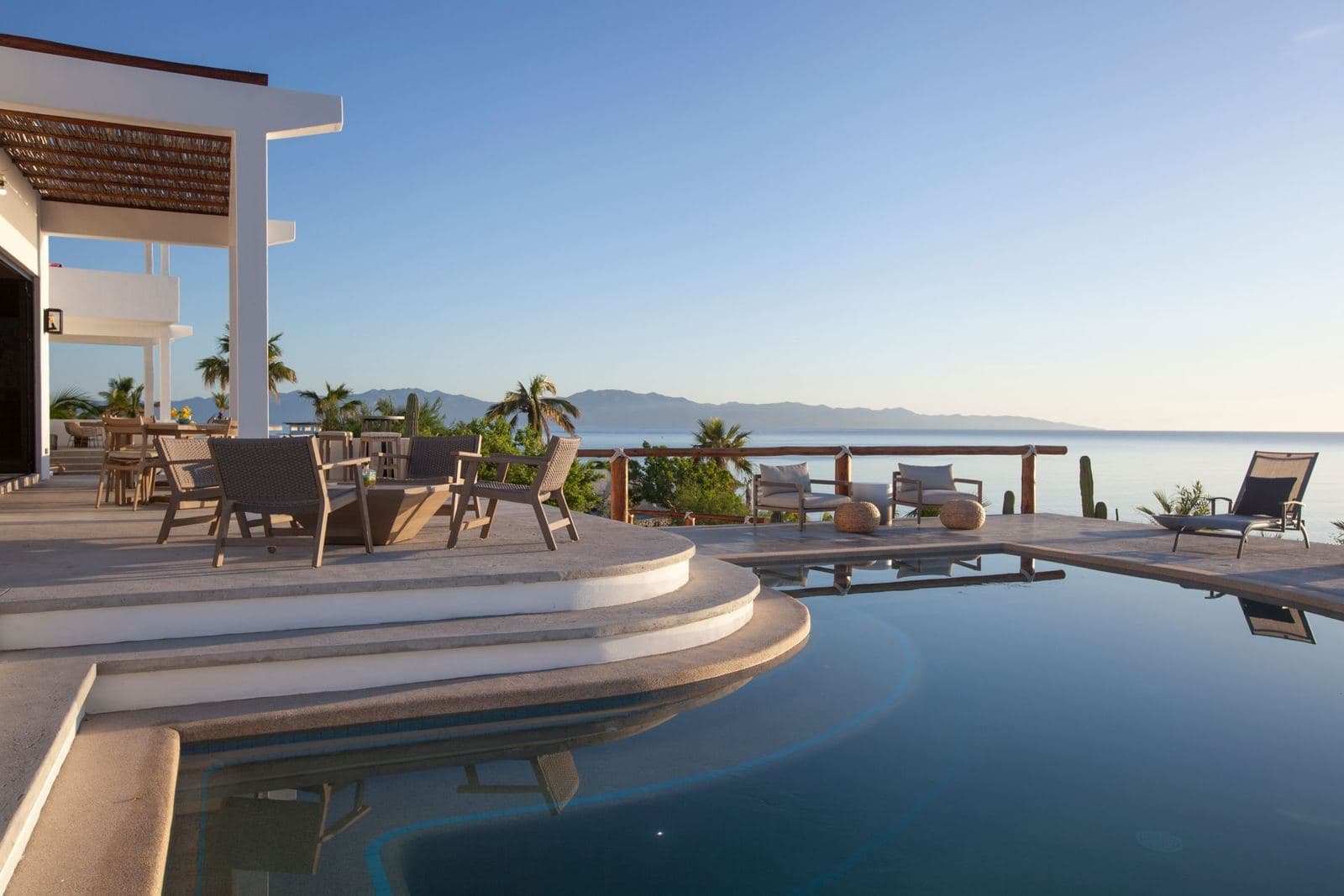 The pool terrace looking out over the Sea of Cortez